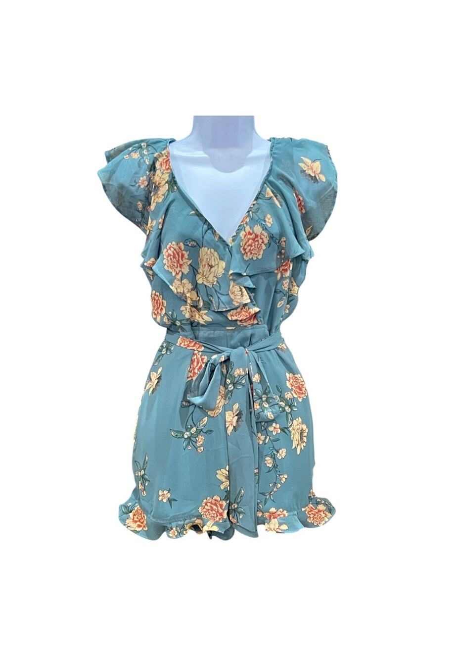 Forever 21 Teal Floral Romper Jumpsuit Women’s Size Small